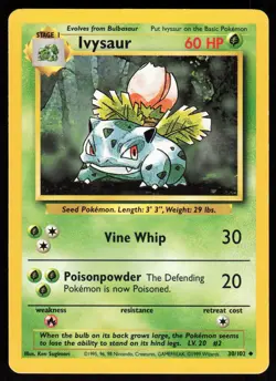 Ivysaur 030/102 Base Set Vintage WOTC Pokemon TCG LP- See Description - Image 1