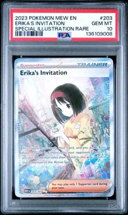 2023 POKEMON MEW EN-151 SPECIAL ILLUSTRATION RARE #203 ERIKA'S INVITATION PSA 10 - Image 1