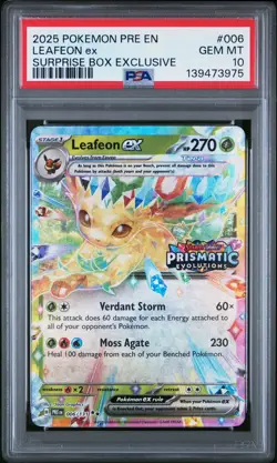 Pokemon Prismatic Evolutions Leafeon ex 006/131 Surprise Box Stamped PSA 10 - Image 1