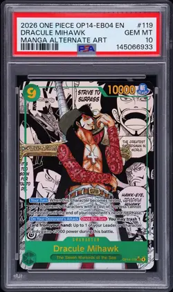 2026 ONE PIECE MANGA ALTERNATE ART OP14-EB04-119 DRACULE MIHAWK PSA 10 - Image 1