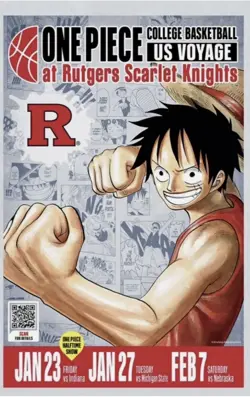 One Piece Monkey D. Luffy US Voyage College Basketball Card Rutgers w/ Poster - Image 3