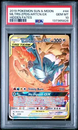 2019 POKEMON SUN & MOON HIDDEN FATES #44 MOLTRES & ZAPDOS & ARTICUNO GX PSA 10 - Image 1