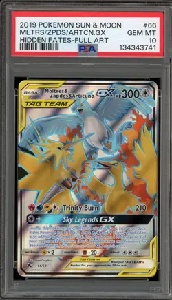 Pokemon Moltres & Zapdos & Articuno GX Hidden Fates Full Art #66 PSA 10 Gem Mint - Image 1