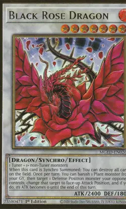 YUGIOH HOLO CARD BLACK ROSE DRAGON MGED-EN026 1ST EDITION - Image 1