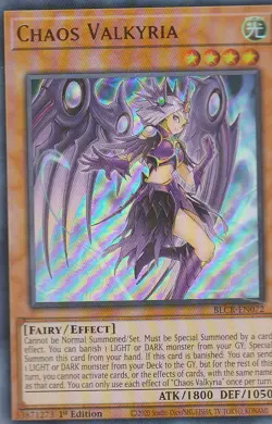 YUGIOH HOLO CARD CHAOS VALKYRIA BLCR-EN072 1ST EDITION - Image 1