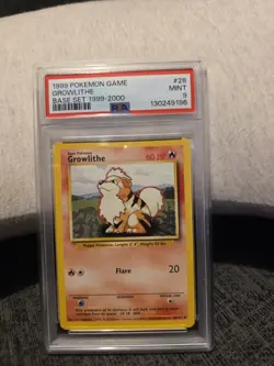 PSA 9 Vintage Growlithe 28/102 Base Set Pokemon Card WOTC 1999-2000 4th Print - Image 1