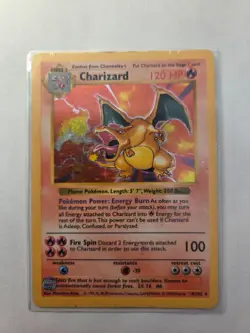 1999 Pokemon Base Set Charizard Shadowless Card 4/102 Heavily Played Condition - Image 1