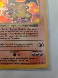 1999 Pokemon Base Set Charizard Shadowless Card 4/102 Heavily Played Condition - Image 5