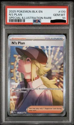 2025 POKEMON BLK EN-BLACK BOLT SPECIAL ILLUSTRATION RARE #170 N'S PLAN PSA 10 - Image 1