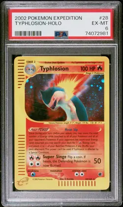 2002 Pokemon Typhlosion Holo Expedition Base Set 028/165 PSA 6 EX-MT - Image 1