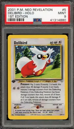 Pokemon Delibird Neo Revelation 1st Edition Holo Rare #5 PSA 9 Mint - Image 1
