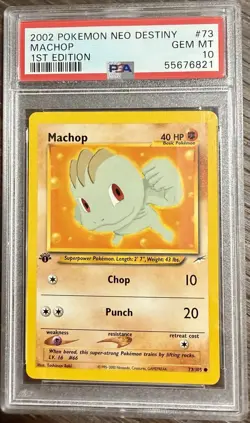 Pokemon Card 1st Edition Machop PSA 10 Gem Mint, Neo Destiny #73, WOTC 2002 - Image 1