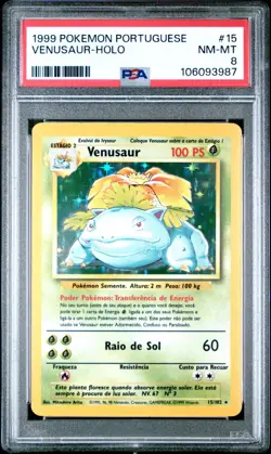 1999 Pokemon Portuguese Base Set Venusaur Holo #15 PSA 8 NM-MT - Image 1