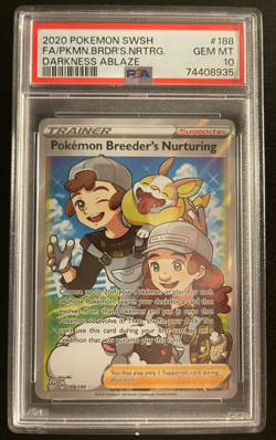 Pokemon Breeder’s Nurturing 188/189 Darkness Ablaze Holo PSA 10 GEM MINT - Image 1