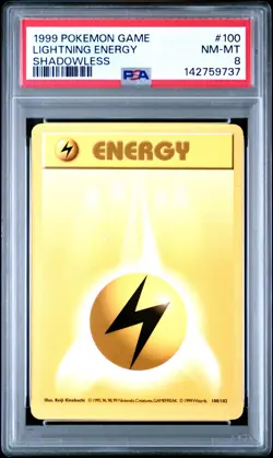 PSA 8 NM/MT 1999 POKEMON GAME 100 LIGHTNING ENERGY SHADOWLESS ENGLISH - Image 1
