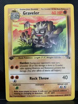 Pokemon TCG Graveler Fossil, 1st Edition Uncommon Card 37/62 Kagemaru Himeno - Image 1