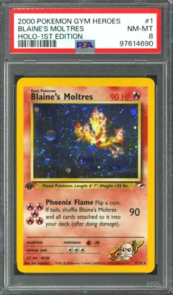 Pokemon Gym Heroes 1st Edition Blaine's Moltres 1/132 PSA 8 *690 - Image 1