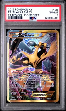 2016 POKEMON XY FATES COLLIDE SECRET #125 FULL ART/ALAKAZAM EX PSA 8 - Image 1