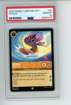 2023 Disney Lorcana EN 1 Stitch Carefree Surfer 21/204 The First Chapter PSA 10 - Image 1