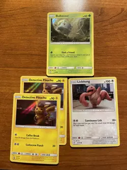 Pokemon TCG Detective Pikachu, Lickitung, Bulbasaur Cards From Movie - Image 1