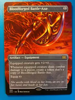 MTG 1x BORDERLESS Bloodforged Battle-Axe # 392 Double Masters 2022 Magic x1 NM - Image 1