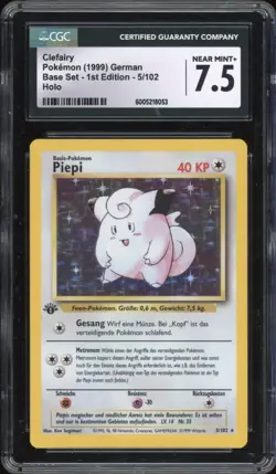 1999 Pokemon GERMAN 1st Edition Base Set Piepi-Clefairy Holo 5/102 CGC 7.5 NM + - Image 1