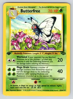 1st Edition Butterfree 33/64 Uncommon 1999 Jungle WOTC Pokemon Cards LP! - Image 1