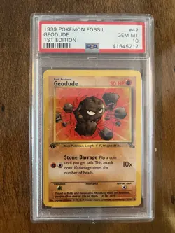 1999 Pokemon Fossil 1st Edition Geodude #47 PSA 10 - Image 1