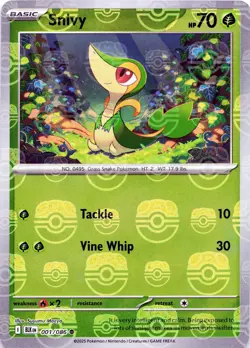 POKEMON Snivy (Master Ball Pattern) #001/086 Holo SV: Black Bolt NM - Image 1