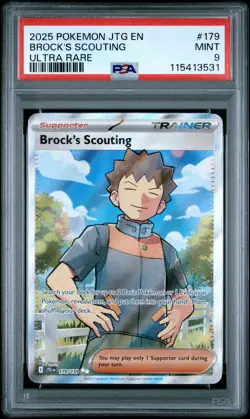 2025 POKEMON JTG EN-JOURNEY TOGETHER ULTRA RARE #179 BROCK'S SCOUTING PSA 9 - Image 1