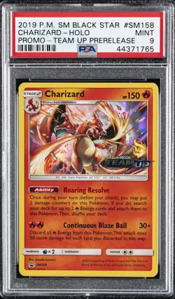 2019 POKEMON SM BLACK STAR PROMO TEAM UP PRERELEASE #SM158 CHARIZARD-HOLO PSA 9 - Image 1