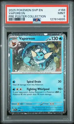 2025 POKEMON SVP PROMO PRISMATIC EVOLUTIONS POSTER COLL #168 VAPOREON PSA 9 - Image 1