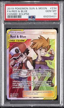 2019 POKEMON SUN & MOON COSMIC ECLIPSE #234 FULL ART/RED & BLUE PSA 10 - Image 1