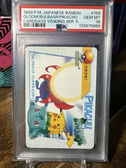 1999 Pokemon JPN Bandai Anime Vending #158 Gloom/Bulbasaur/Pikachu PSA 10 - Image 1