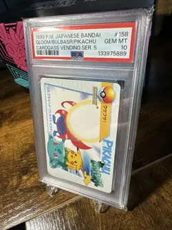 1999 Pokemon JPN Bandai Anime Vending #158 Gloom/Bulbasaur/Pikachu PSA 10 - Image 2