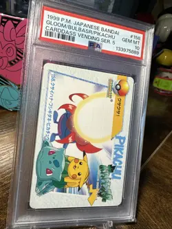 1999 Pokemon JPN Bandai Anime Vending #158 Gloom/Bulbasaur/Pikachu PSA 10 - Image 3
