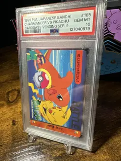 1999 Pokemon Japanese Bandai Anime Vending #185 Charmander Vs Pikachu PSA 10 - Image 2