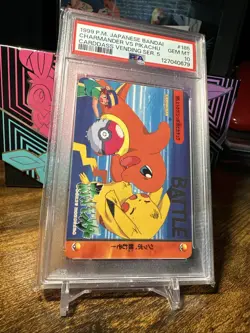 1999 Pokemon Japanese Bandai Anime Vending #185 Charmander Vs Pikachu PSA 10 - Image 3