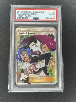 2019 POKEMON SUN & MOON HIDDEN FATES #68 FA/JESSIE & JAMES HIDDEN FATES PSA 8 - Image 1