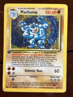 Pokemon Base Set Machamp 1st Edition 8/102 Holo Rare HP - Image 1