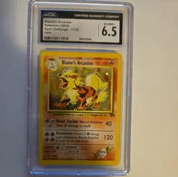 CGC 6.5 EX/NM + Blaine's Arcanine 2000 Gym Challenge 1/132 Holo Pokemon Card - Image 1