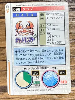 Pokemon Carddass Card Krabby No.98 Bandai Pocket Monsters Green ver. 1996 - Image 2
