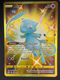 Shiny Mew Gold Full Art 025/025 Pokemon Sword & Shield Celebrations Near Mint - Image 1