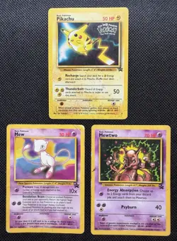 Vintage Pokemon Card Lot – Pikachu, Mew & Mewtwo WOTC Black Star Promos HP/DMG - Image 1