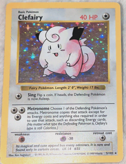 Clefairy 5/102 Holo Rare Pokemon Card Base Set Unlimited SHADOWLESS - Near Mint - Image 1