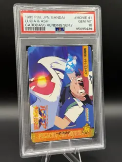 1999 Pokemon Japanese Bandai Lugia&Ash Carddass Vending Psa10 #movie41 - Image 1