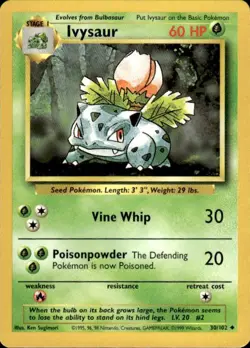 Vintage Wotc Pokemon Ivysaur Base Set 30/102 Light Play LP - Image 1