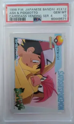 1998 Pokemon Japanese Bandai Ash & Pidgeotto EX12 Carddass Vending PSA 10 - Image 1