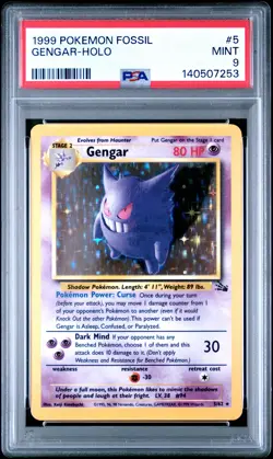 1999 POKEMON FOSSIL #5 GENGAR-HOLO PSA 9 - Image 1