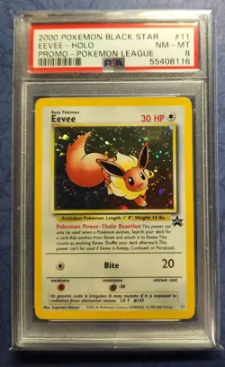 Pokemon Card - Eevee #11 Holo Black Star Promo Pokemon League 2000 WOTC - PSA 8 - Image 1